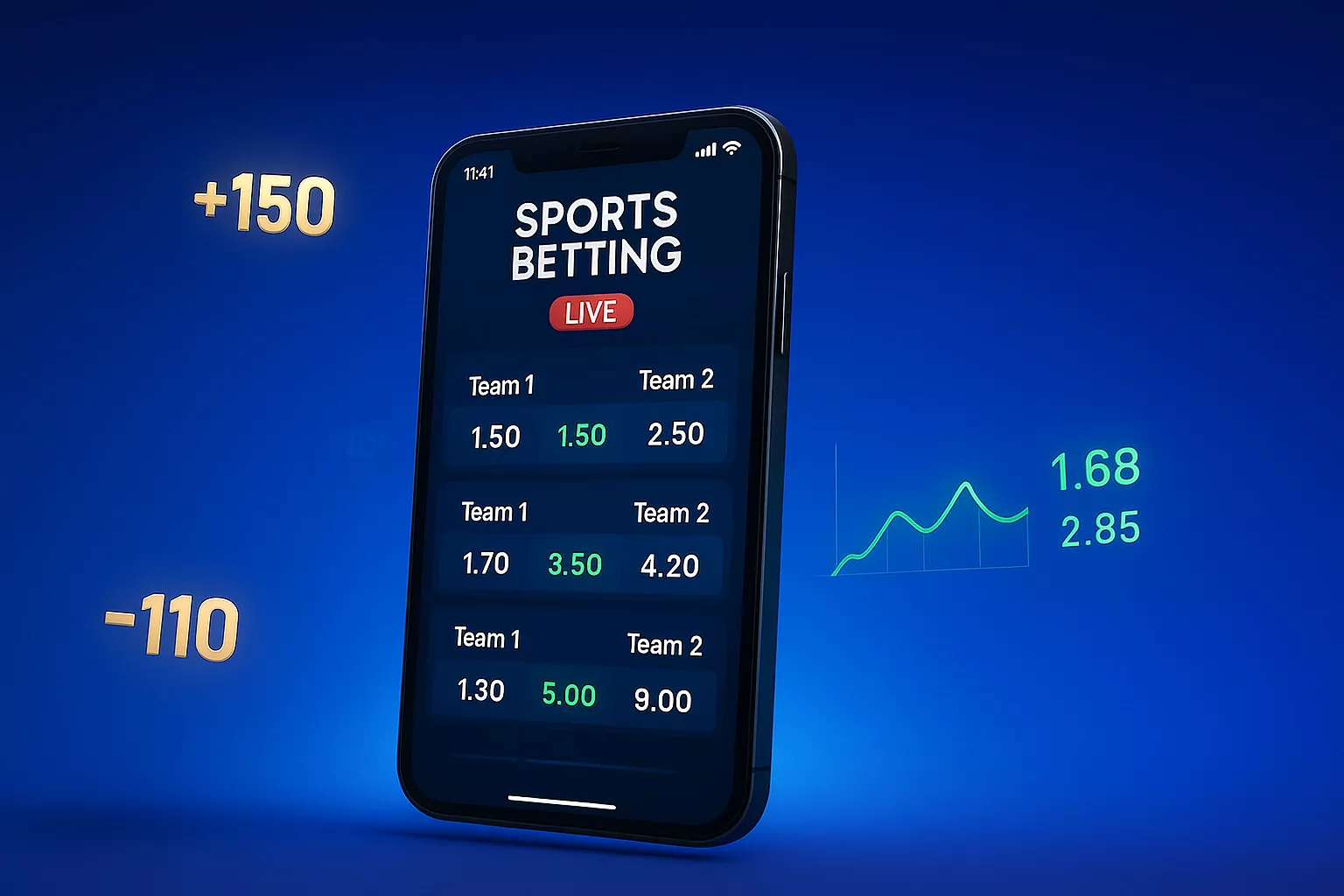 Modern sports betting interface showing live odds on smartphone with multiple sports elements including basketball, football, and soccer ball