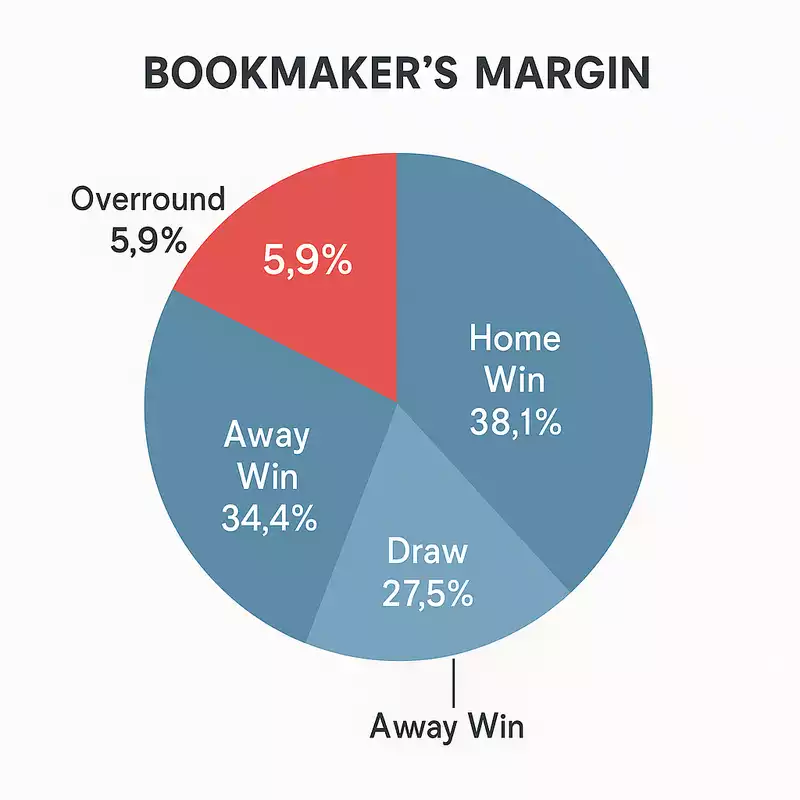 Pie chart showing bookmaker's overround margin with percentages adding to 105.9%