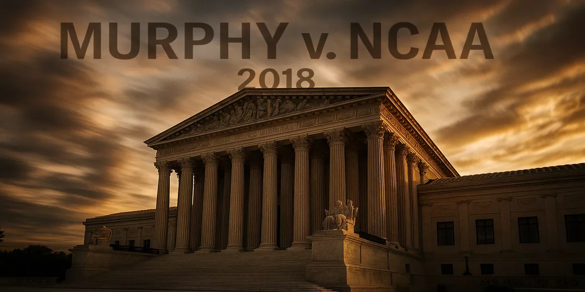US Supreme Court building with Murphy v. NCAA 2018 decision overlay
