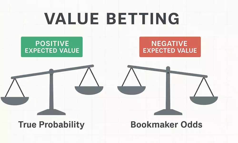 Comparison chart showing value betting concept with true probability versus bookmaker odds